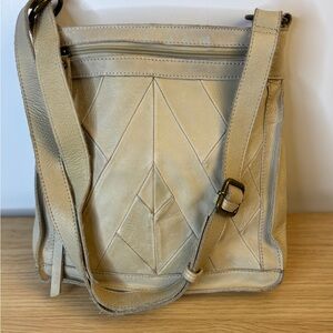 Lucky Brand Elegant Cream Leather Patchwork‎ Crossbody Bag